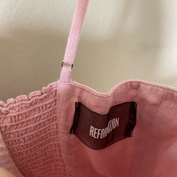 Reformation Audrey Mini Pink Dress Linen Size 4 - Picture 10 of 10